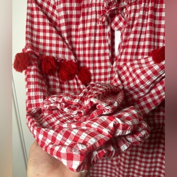NWT Misa Los Angeles Lissbeth Red White Gingham Plaid Mini Boho Fringe Dress M - Picture 9 of 16